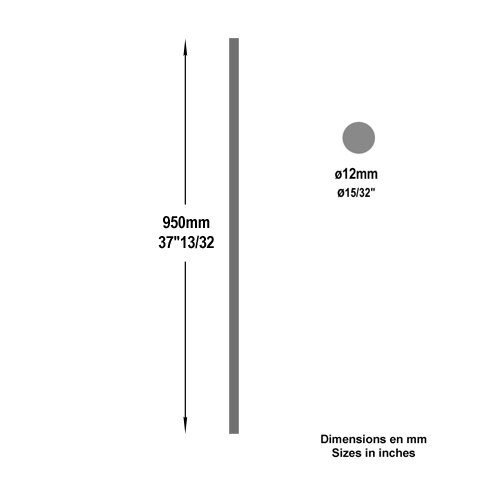 Balustre rond lisse H950mm 12mm FG2584 Balustre Acier droit FG2584