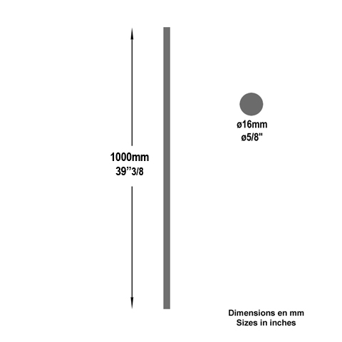 Balustre acier lisse 1000mm rond 16mm barre mtallique coupe