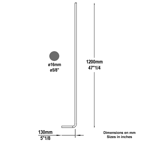 Balustre coud H1200mm 16mm FG2587 Balustre Acier coud FG2587