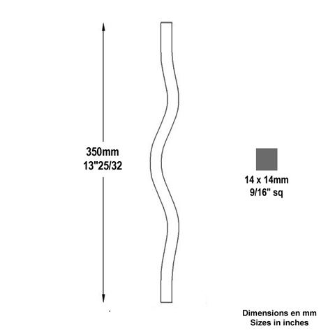 Balustre ondul H350mm 14x14mm FG2637 Balustre Acier ondul FG2637