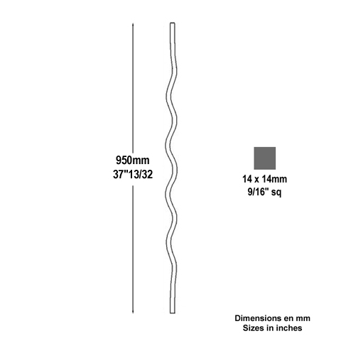 Balustre ondul H950mm 14x14mm FG2640 Balustre Acier ondul FG2640