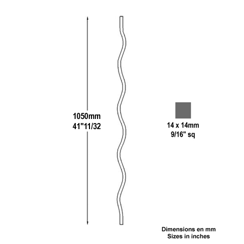 Balustre ondul H1050mm 14x14mm FG2641 Balustre Acier ondul FG2641