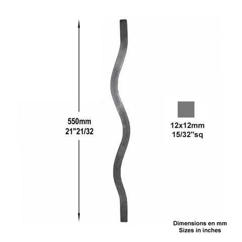 Balustre ondul H550mm 12x12mm FG26422 Balustre Acier ondul FG26422