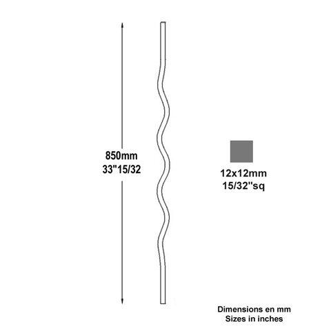 Balustre ondul H850mm 12x12mm FG26424 Balustre Acier ondul FG26424