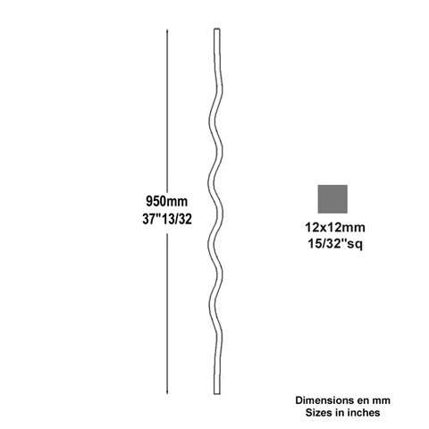 Balustre ondul H950mm 12x12mm FG26425 Balustre Acier ondul FG26425
