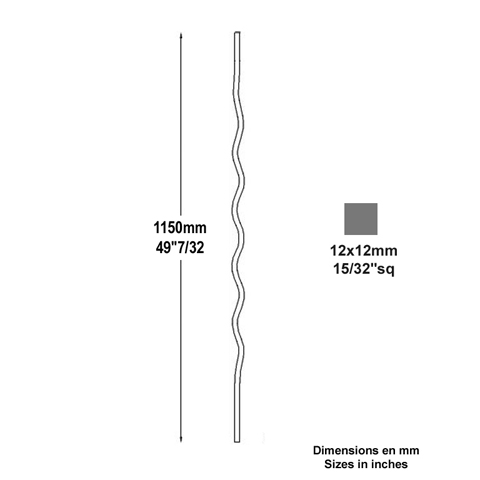 Balustre ondul H1150mm 12x12mm FG26427 Balustre Acier ondul FG26427