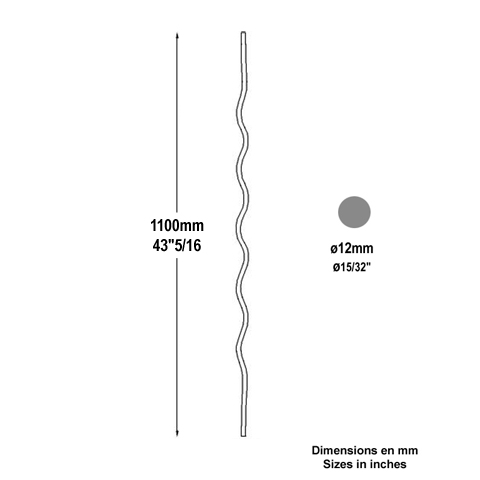 Balustre ondul H1100mm 12mm FG2645 Balustre Acier ondul FG2645
