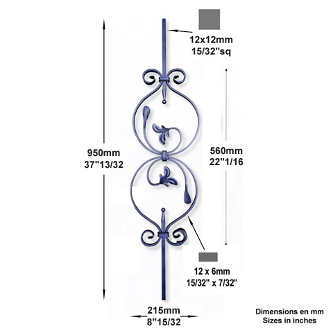 Balustre  motif H950mm 12x12mm FG2651 Balustre Acier assembl FG2651