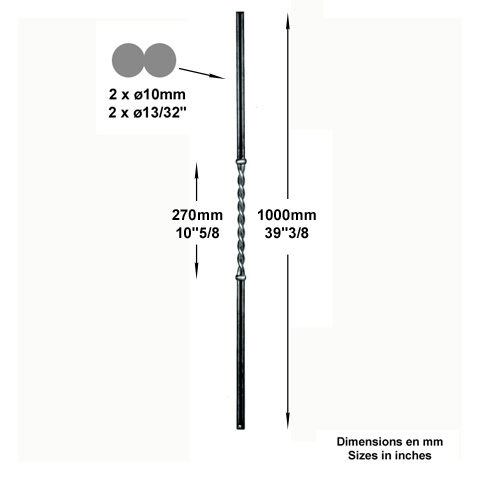 Balustre artdco H1000mm 2x10mm FG2665 Balustre Acier artdco FG2665