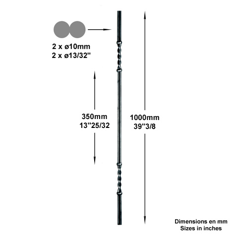 Balustre artdco H1000mm 2x10mm FG2666 Balustre Acier artdco FG2666