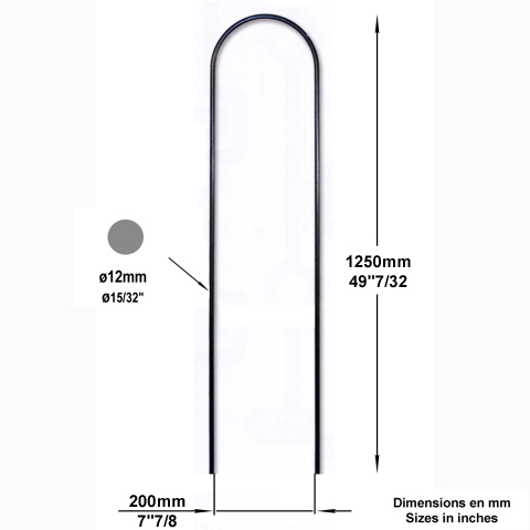 Balustre cintr H1250mm 12mm FG2669 Balustre Acier piscine FG2669