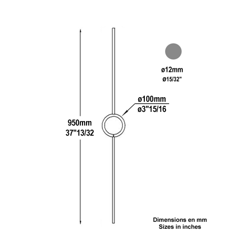 Balustre art dco H950mm 12mm FG2681 Balustre Acier artdco FG2681