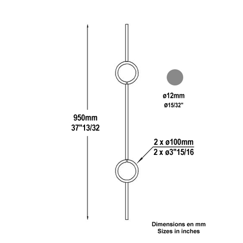 Balustre art dco H950mm 12mm FG2682 Balustre Acier artdco FG2682