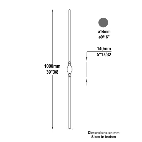 Balustre bross H1000mm 14mm FG2685 Balustre Acier forg bross FG2685