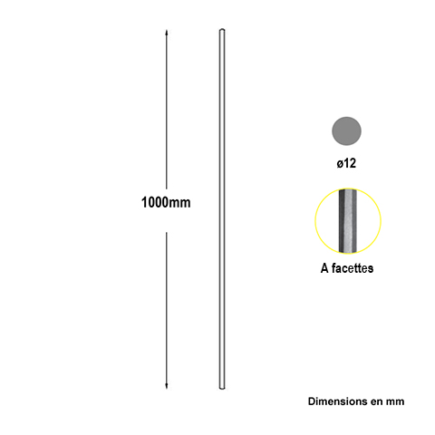 Balustre martel H1000mm  12mm FG2697 Balustre Acier droit FG2697