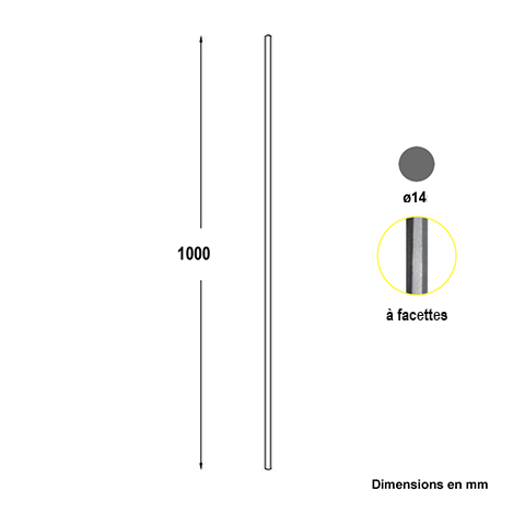 Balustre martel H1000mm  14mm FG2698 Balustre Acier droit FG2698