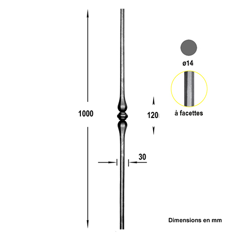 Balustre forg H1000mm 14mm FG2700 Balustre Acier forg FG2700