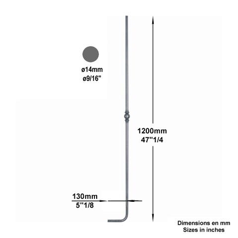 Balustre forg H1200mm 14mm FG27043 Balustre Acier coud FG27043