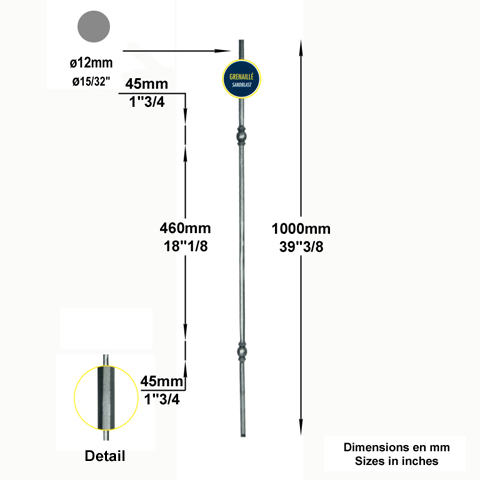 Balustre forg H1000mm 12mm FG2706 Balustre Acier forg FG2706