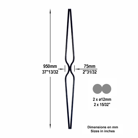 Balustre fantaisie H950mm 12mm FG2715 Balustre Acier forg FG2715