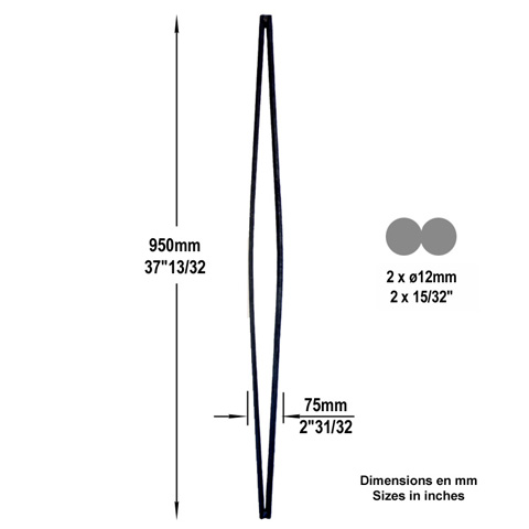 Balustre fantaisie H950mm 12mm FG2716 Balustre Acier forg FG2716