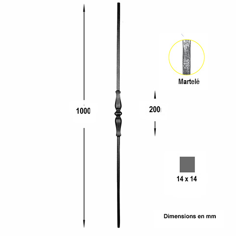 Balustre forg H1100mm 14x14mm FG2717 Balustre Acier forg FG2717