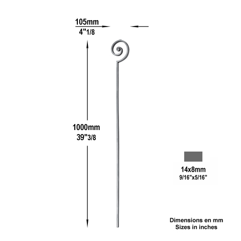 Balustre art dco H1000x105 14x8mm FG2811 Panneau dcoratif Panneau Art Dco FG2811