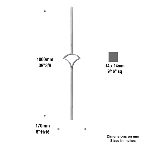 Balustre lotus H1000x170mm 14x14mm FG2855 Panneau dcoratif Panneau lotus FG2855