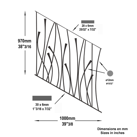Panneau d'escalier design courbe H970x1000 12mm FG2856 Panneau dcoratif Panneau Design Courbe FG2856