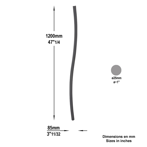 Poteau pour panneau design courbe H1200x85mm 25mm FG2859 Panneau dcoratif Panneau Design Courbe FG2859