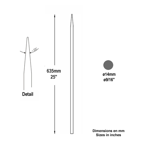Barreau appoint 14mm 635mm FH2402 Barreau appoint Barreau 14mm FH2402