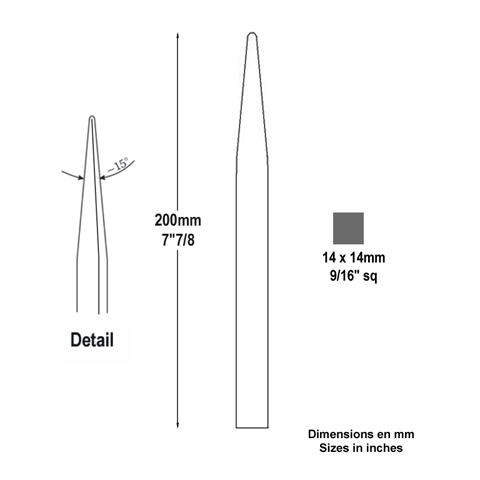 Barreau appoint 14x14mm 200mm FH2411 Barreau appoint Barreau 14x14mm FH2411