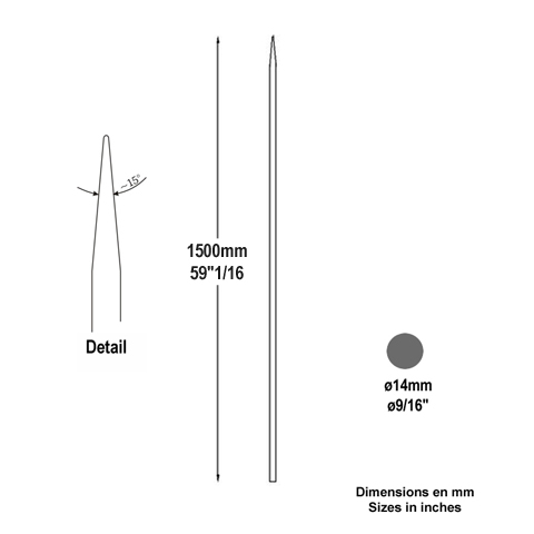 Barreau appoint 14mm 1500mm FH24212 Barreau appoint Barreau 14mm FH24212