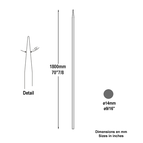 Barreau appoint 14mm 1800mm FH24213 Barreau appoint Barreau 14mm FH24213