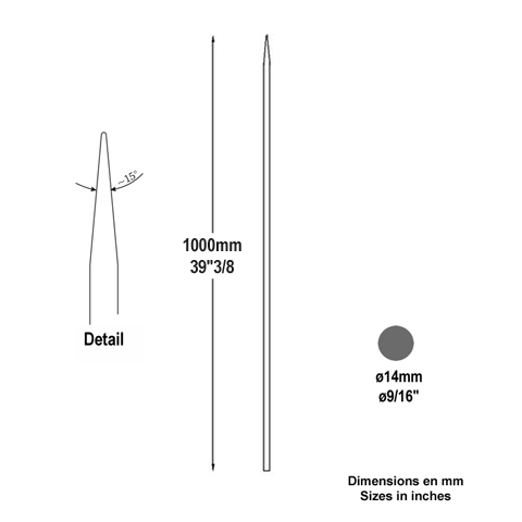 Barreau appoint 14mm 1000mm FH2421 Barreau appoint Barreau 14mm FH2421
