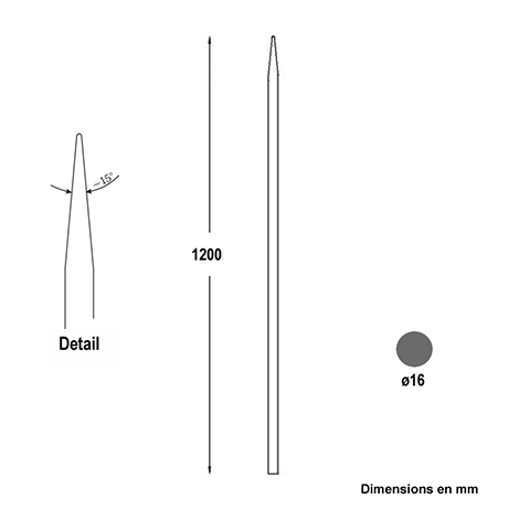 Barreau appoint 16mm 1200mm FH2432 Barreau appoint Barreau 16mm FH2432