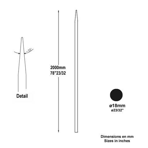 Barreau appoint 18mm 2000mm FH2441 Barreau appoint Barreau 18mm FH2441