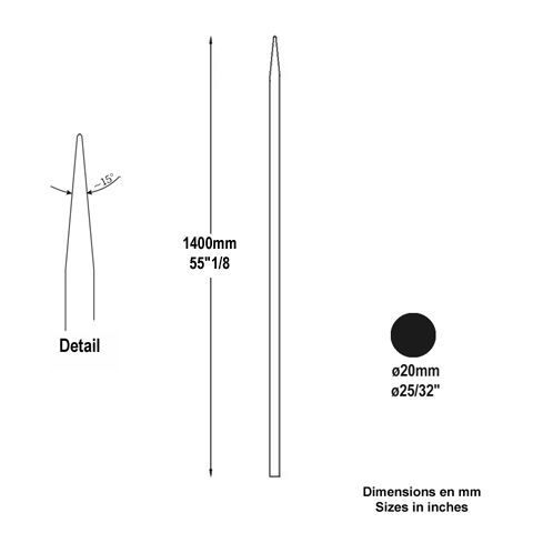 Barreau appoint 20mm 1400mm FH2443 Barreau appoint Barreau 20mm FH2443