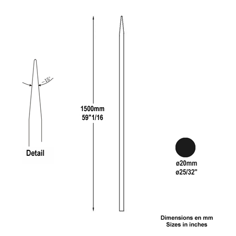 Barreau appoint 20mm 1500mm FH2454 Barreau appoint Barreau 20mm FH2454