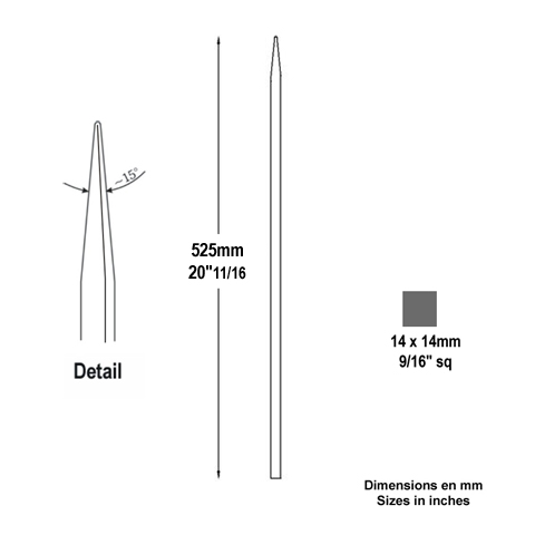 Barreau appoint 14x14mm 525mm FH2461 Barreau appoint Barreau 14x14mm FH2461