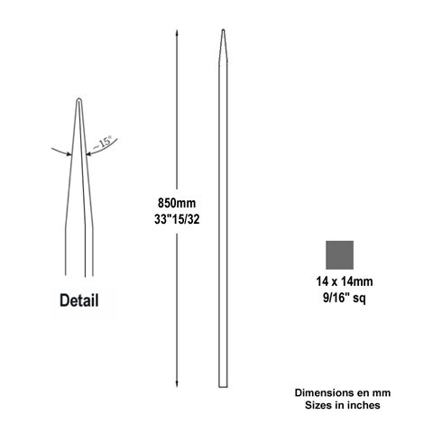 Barreau appoint 14x14mm 850mm FH2463 Barreau appoint Barreau 14x14mm FH2463