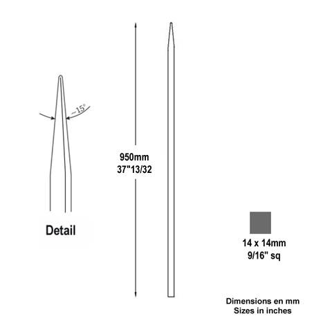 Barreau appoint 14x14mm 950mm FH2464 Barreau appoint Barreau 14x14mm FH2464