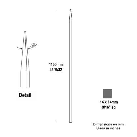 Barreau appoint 14x14mm 1150mm FH2466 Barreau appoint Barreau 14x14mm FH2466