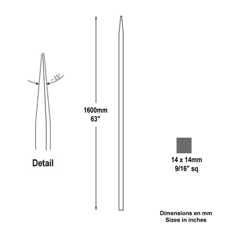 Barreau appoint 14x14mm 1600mm FH2470 Barreau appoint Barreau 14x14mm FH2470
