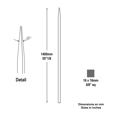 Barreau appoint 16x16mm 1400mm FH2474 Barreau appoint Barreau 16x16mm FH2474