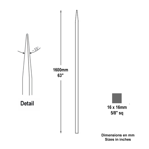 Barreau appoint 16x16mm 1600mm FH2475 Barreau appoint Barreau 16x16mm FH2475