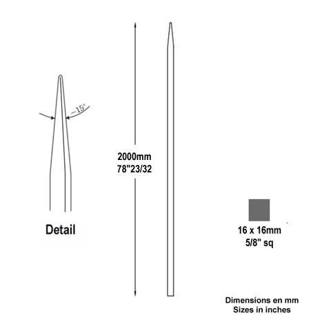 Barreau appoint 16x16mm 2000mm FH2477 Barreau appoint Barreau 16x16mm FH2477