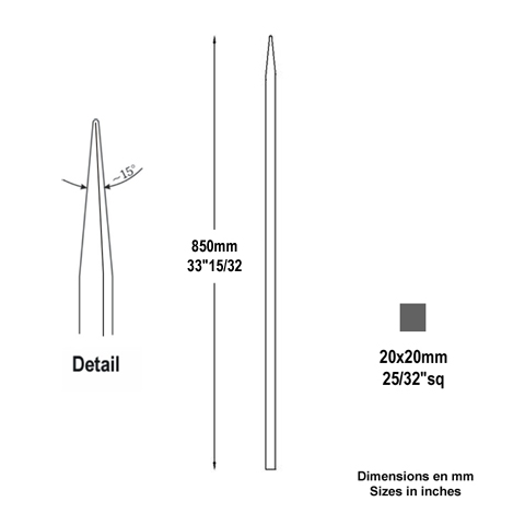 Barreau appoint 20x20mm 850mm FH2481 Barreau appoint Barreau 20x20mm FH2481