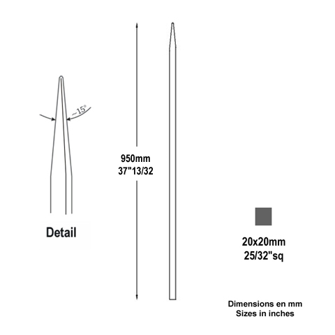 Barreau appoint 20x20mm 950mm FH2482 Barreau appoint Barreau 20x20mm FH2482