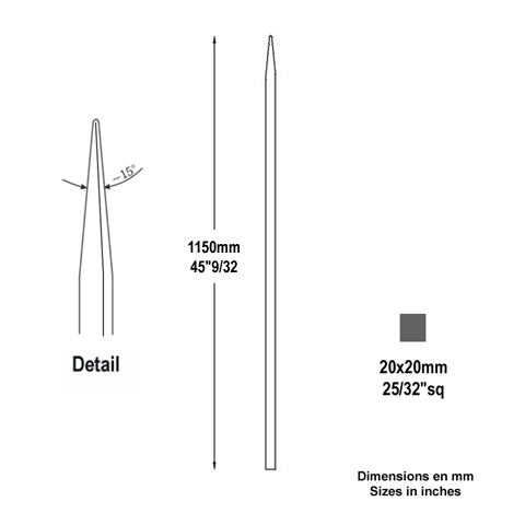 Barreau appoint 20x20mm 1150mm FH2483 Barreau appoint Barreau 20x20mm FH2483